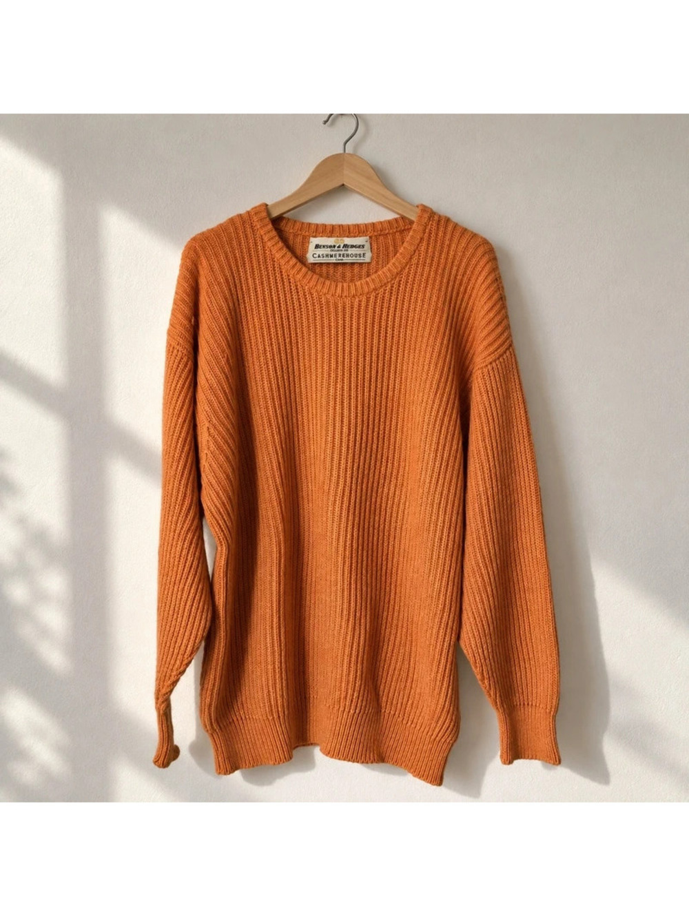 Vintage Benson & Hedges Orange Ribbed Crewneck Sweater Mens Fits Large